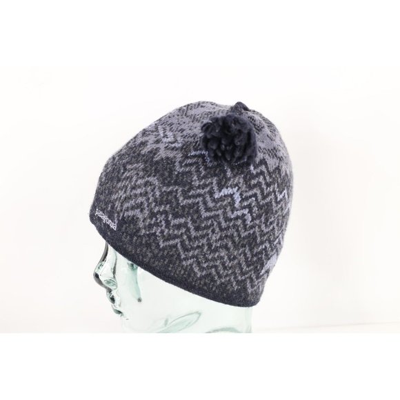 Patagonia Spell Out Tassel Wool Blend Knit Winter Beanie Hat Cap Womens Large